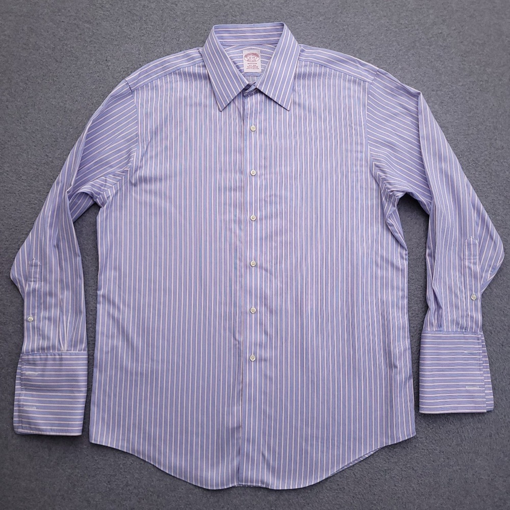 Brooks Brothers Dress Shirt Mens 16 34 Madison Non Iron Blue Striped French Cuff